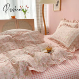 Pisoshare Kawaii Princess Style Bedding Set For Girls Ruffle Lace Bed Sheet 100% Cotton Fitted