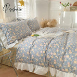 Pisoshare Kawaii Princess Style Bedding Set For Girls Ruffle Lace Bed Sheet 100% Cotton Fitted