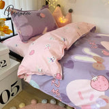 Pisoshare Kawaii Rabbit Printed Bed Linen Floral Duvet Cover Pillowcase Bedding Set Sheet Quilt