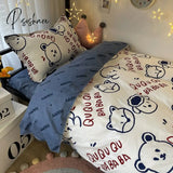 Pisoshare Kawaii Rabbit Printed Bed Linen Floral Duvet Cover Pillowcase Bedding Set Sheet Quilt