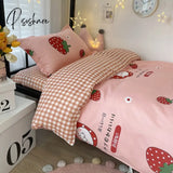 Pisoshare Kawaii Rabbit Printed Bed Linen Floral Duvet Cover Pillowcase Bedding Set Sheet Quilt