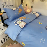 Pisoshare Kawaii Rabbit Printed Bed Linen Floral Duvet Cover Pillowcase Bedding Set Sheet Quilt