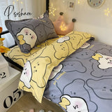 Pisoshare Kawaii Rabbit Printed Bed Linen Floral Duvet Cover Pillowcase Bedding Set Sheet Quilt