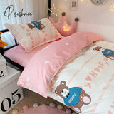 Pisoshare Kawaii Rabbit Printed Bed Linen Floral Duvet Cover Pillowcase Bedding Set Sheet Quilt