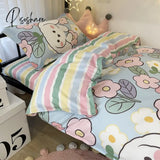 Pisoshare Kawaii Rabbit Printed Bed Linen Floral Duvet Cover Pillowcase Bedding Set Sheet Quilt