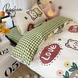 Pisoshare Kawaii Rabbit Printed Bed Linen Floral Duvet Cover Pillowcase Bedding Set Sheet Quilt