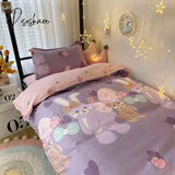 Pisoshare Kawaii Rabbit Printed Bed Linen Floral Duvet Cover Pillowcase Bedding Set Sheet Quilt