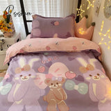 Pisoshare Kawaii Rabbit Printed Bed Linen Floral Duvet Cover Pillowcase Bedding Set Sheet Quilt