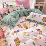 Pisoshare Kawaii Strawberry Bedding Set Girls Princess Cotton Ruffle Fitted Bed Sheet Full Queen