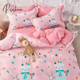 Pisoshare Kawaii Strawberry Bedding Set Girls Princess Cotton Ruffle Fitted Bed Sheet Full Queen