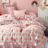 Pisoshare Kawaii Strawberry Bedding Set Girls Princess Cotton Ruffle Fitted Bed Sheet Full Queen