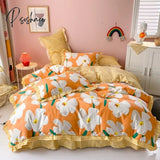 Pisoshare Kawaii Strawberry Bedding Set Girls Princess Cotton Ruffle Fitted Bed Sheet Full Queen