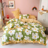 Pisoshare Kawaii Strawberry Bedding Set Girls Princess Cotton Ruffle Fitted Bed Sheet Full Queen