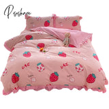 Pisoshare Kawaii Strawberry Bedding Set Girls Princess Cotton Ruffle Fitted Bed Sheet Full Queen