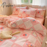 Pisoshare Kawaii Strawberry Rabbit Bedding Set For Home Cotton Twin Full Queen Size Cute Double