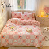 Pisoshare Kawaii Strawberry Rabbit Bedding Set For Home Cotton Twin Full Queen Size Cute Double