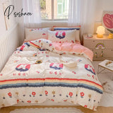 Pisoshare Kawaii Strawberry Rabbit Bedding Set For Home Cotton Twin Full Queen Size Cute Double