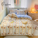 Pisoshare Kawaii Strawberry Rabbit Bedding Set For Home Cotton Twin Full Queen Size Cute Double