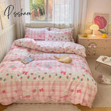 Pisoshare Kawaii Strawberry Rabbit Bedding Set For Home Cotton Twin Full Queen Size Cute Double