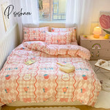 Pisoshare Kawaii Strawberry Rabbit Bedding Set For Home Cotton Twin Full Queen Size Cute Double