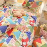 Pisoshare Kawaii Sweet Peach Comforter Bedding Set Simple Girl Heart 100% Cotton Kids Duvet Bed