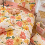 Pisoshare Kawaii Sweet Peach Comforter Bedding Set Simple Girl Heart 100% Cotton Kids Duvet Bed