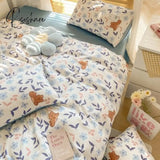 Pisoshare Kawaii Sweet Peach Comforter Bedding Set Simple Girl Heart 100% Cotton Kids Duvet Bed