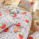 Pisoshare Kawaii Sweet Peach Comforter Bedding Set Simple Girl Heart 100% Cotton Kids Duvet Bed