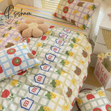 Pisoshare Kawaii Sweet Peach Comforter Bedding Set Simple Girl Heart 100% Cotton Kids Duvet Bed