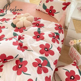 Pisoshare Kawaii Sweet Peach Comforter Bedding Set Simple Girl Heart 100% Cotton Kids Duvet Bed