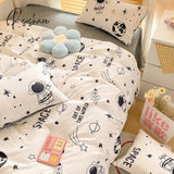 Pisoshare Kawaii Sweet Peach Comforter Bedding Set Simple Girl Heart 100% Cotton Kids Duvet Bed