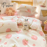 Pisoshare Kawaii Sweet Peach Comforter Bedding Set Simple Girl Heart 100% Cotton Kids Duvet Bed