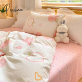 Pisoshare Kawaii Sweet Peach Comforter Bedding Set Simple Girl Heart 100% Cotton Kids Duvet Bed