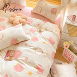 Pisoshare Kawaii Sweet Peach Comforter Bedding Set Simple Girl Heart 100% Cotton Kids Duvet Bed