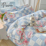 Pisoshare Kawaii Washed Cotton Bedding Set For Kids Girls Cute Print Duvet Cover Single Full Queen