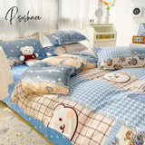 Pisoshare Kawaii Washed Cotton Bedding Set For Kids Girls Cute Print Duvet Cover Single Full Queen