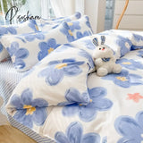 Pisoshare Kawaii Washed Cotton Bedding Set For Kids Girls Cute Print Duvet Cover Single Full Queen