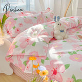 Pisoshare Kawaii Washed Cotton Bedding Set For Kids Girls Cute Print Duvet Cover Single Full Queen