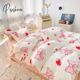 Pisoshare Kawaii Washed Cotton Bedding Set For Kids Girls Cute Print Duvet Cover Single Full Queen