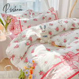 Pisoshare Kawaii Washed Cotton Bedding Set For Kids Girls Cute Print Duvet Cover Single Full Queen