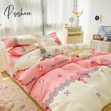 Pisoshare Kawaii Washed Cotton Bedding Set For Kids Girls Cute Print Duvet Cover Single Full Queen