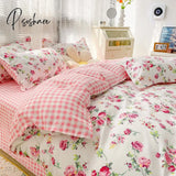 Pisoshare Kawaii Washed Cotton Bedding Set For Kids Girls Cute Print Duvet Cover Single Full Queen