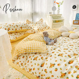 Pisoshare Kawaii Washed Cotton Bedding Set For Kids Girls Cute Print Duvet Cover Single Full Queen