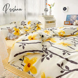 Pisoshare Kawaii Washed Cotton Bedding Set For Kids Girls Cute Print Duvet Cover Single Full Queen