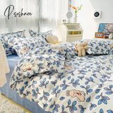 Pisoshare Kawaii Washed Cotton Bedding Set For Kids Girls Cute Print Duvet Cover Single Full Queen