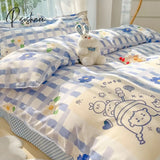 Pisoshare Kawaii Washed Cotton Bedding Set For Kids Girls Cute Print Duvet Cover Single Full Queen