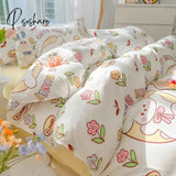 Pisoshare Kawaii Washed Cotton Bedding Set For Kids Girls Cute Print Duvet Cover Single Full Queen