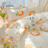 Pisoshare Kawaii Washed Cotton Bedding Set For Kids Girls Cute Print Duvet Cover Single Full Queen