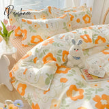 Pisoshare Kawaii Washed Cotton Bedding Set For Kids Girls Cute Print Duvet Cover Single Full Queen