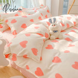 Pisoshare Kawaii Washed Cotton Bedding Set For Kids Girls Cute Print Duvet Cover Single Full Queen